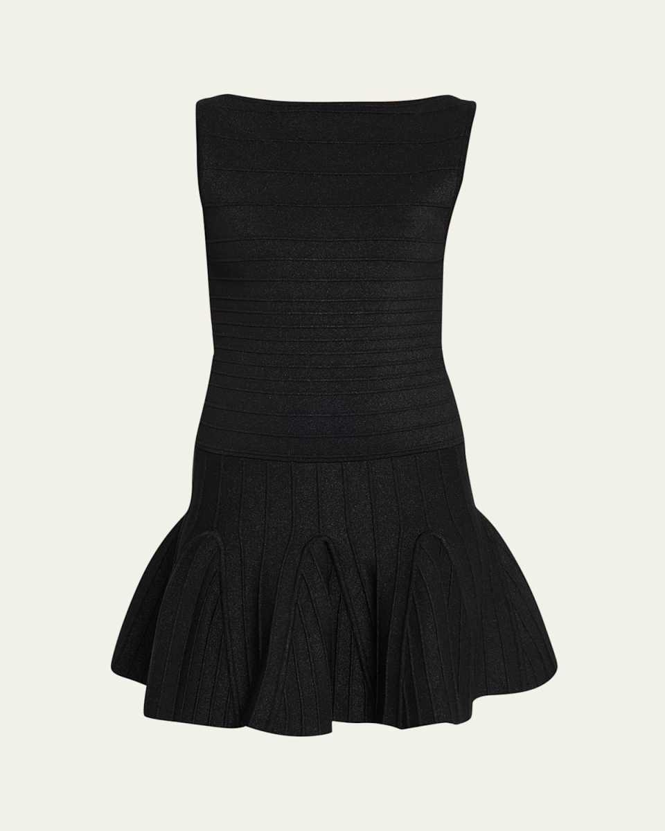 Audrina Metallic Knit Godet-Skirt Sleeveless Mini Dress